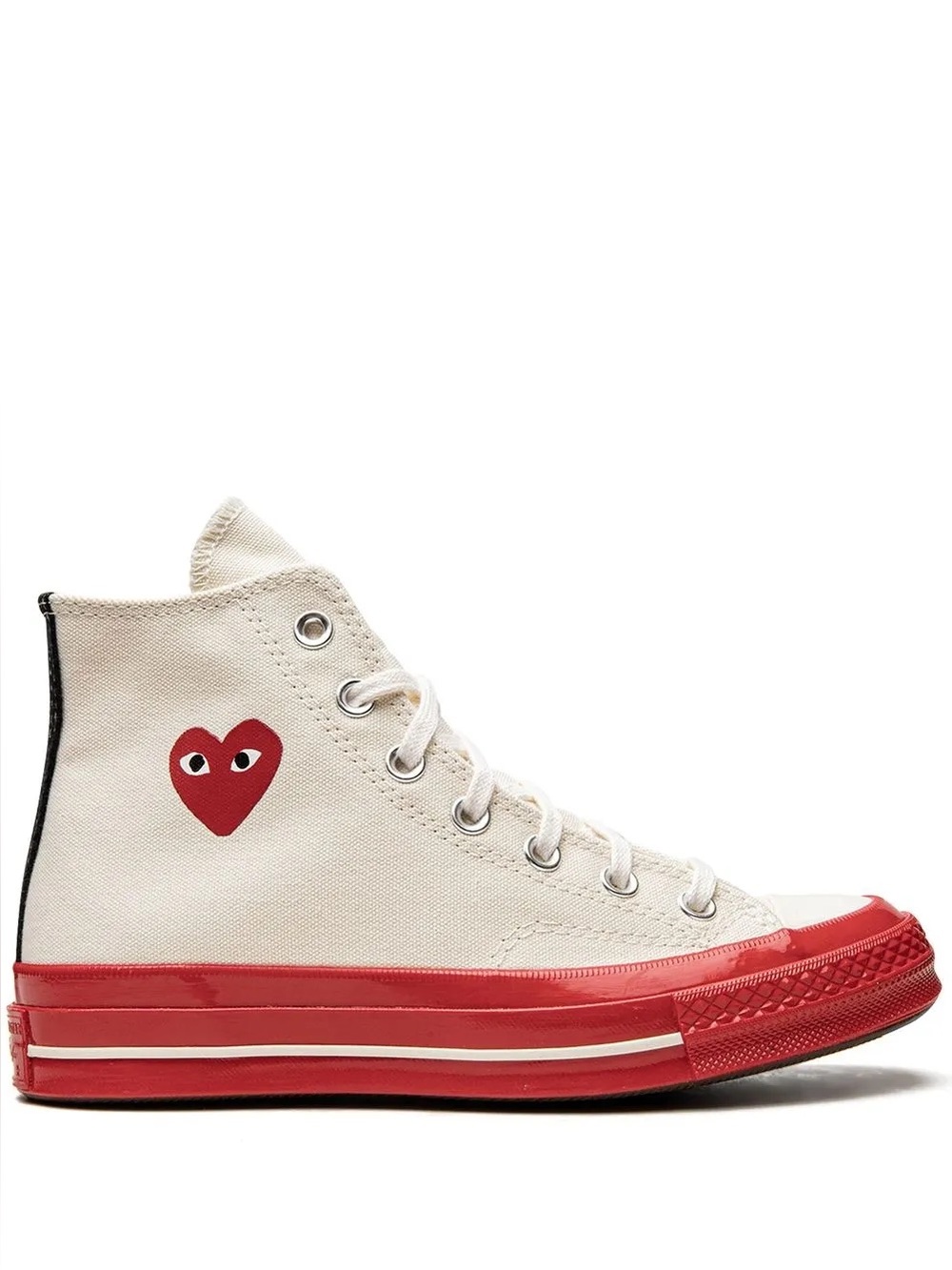 Comme des Garcons PLAY High-Top Sneaker in Cream and Red